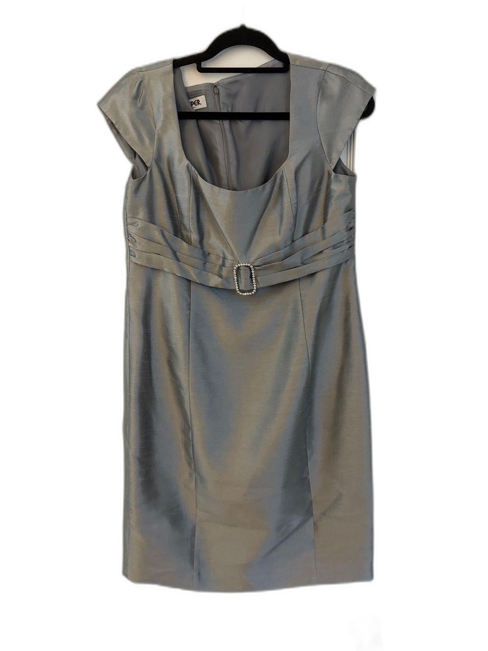Kasper Silver Sheath Dress Rhinestone Buckle Cap Sleeve Cocktail Formal Size 12